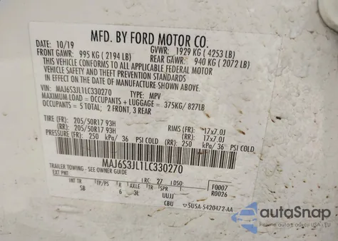 2020 Ford Ecosport Ses z USA, uszkodzony, nr VIN MAJ6S3JL1LC330270